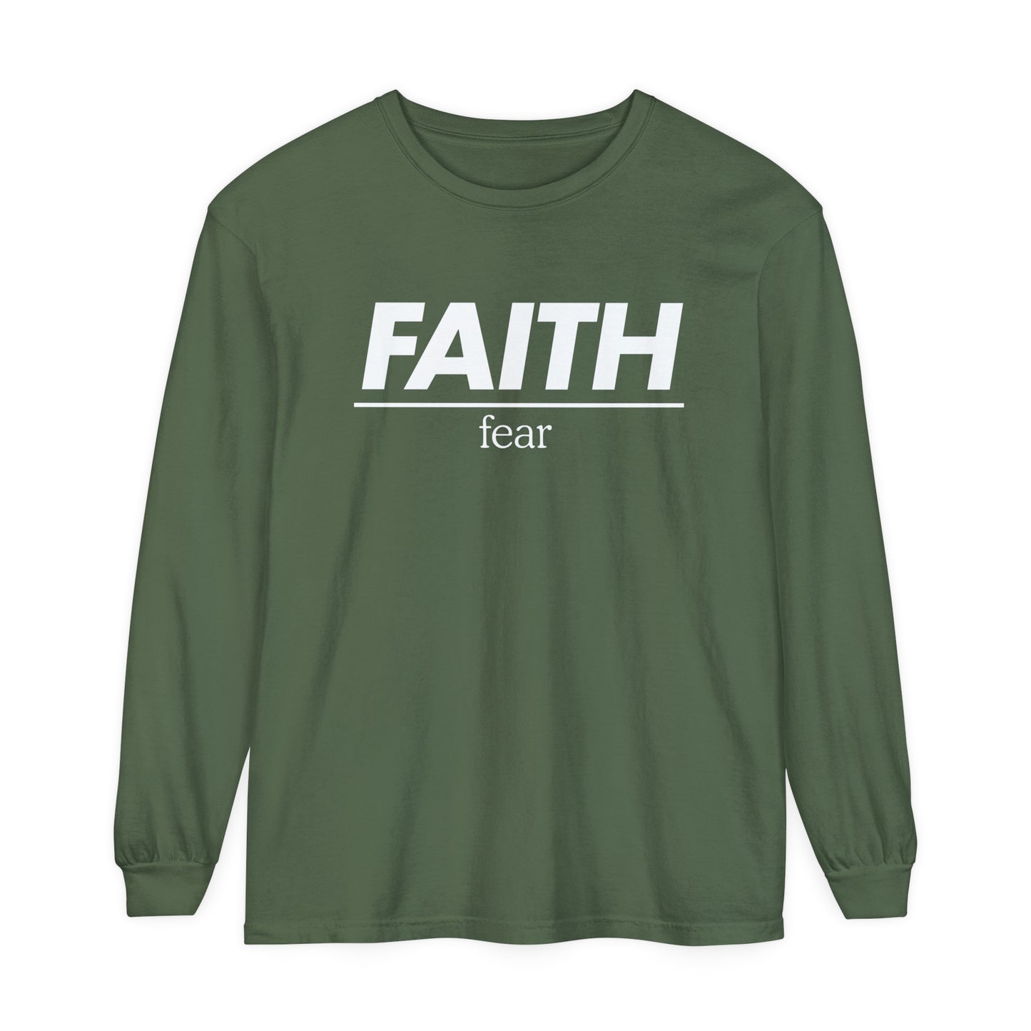 Faith | Fear Long Sleeve T-Shirt - White Print - Faith Fashion