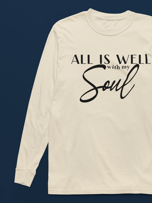 Long Sleeve T-Shirt 'All is Well with my Soul' - Black Print - Spiritual Style