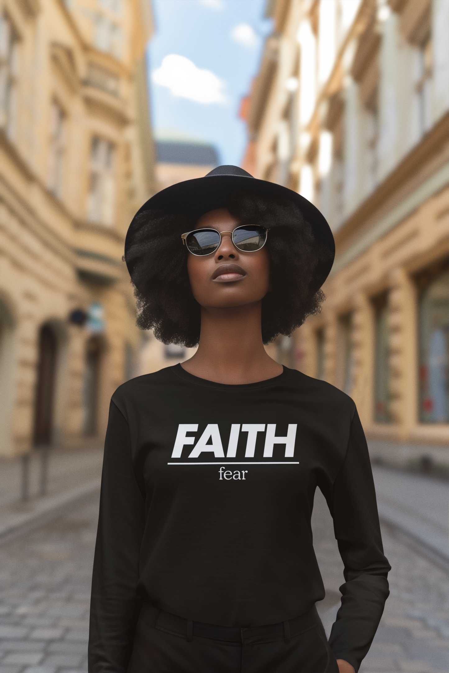 Faith | Fear Long Sleeve T-Shirt - White Print - Faith Fashion